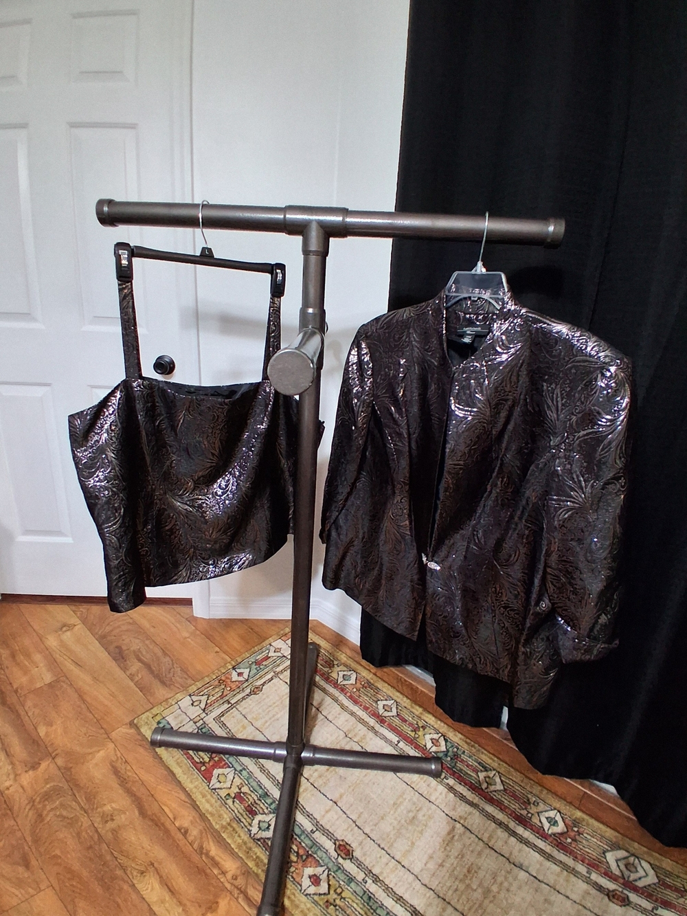R&M Richards Metallic Paisley Brocade Blazer in Brown and Gold Tones